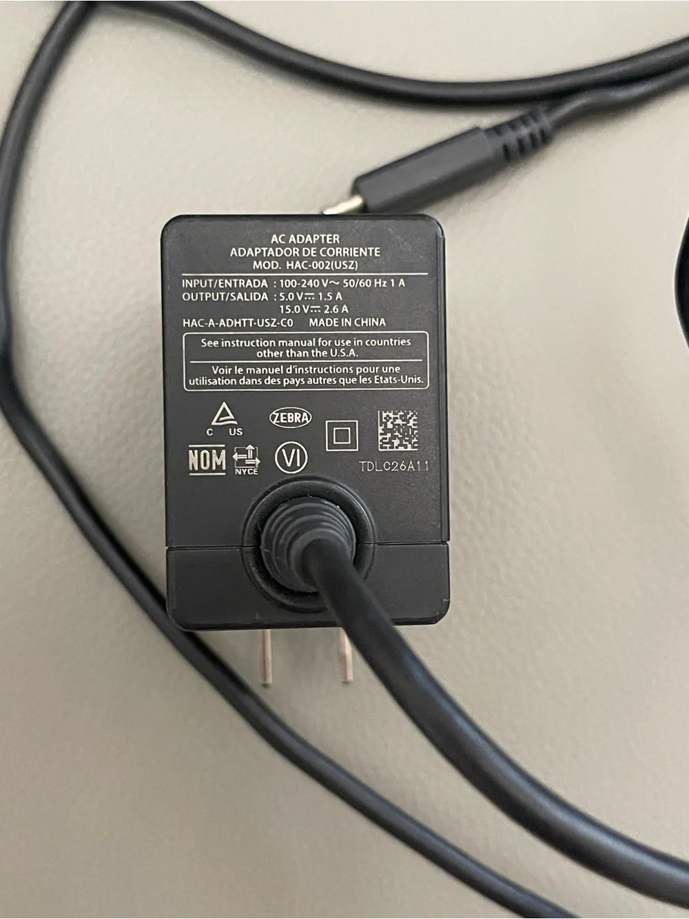 Nintendo Black AC Adapter with USB-C Cable, 5 feet long